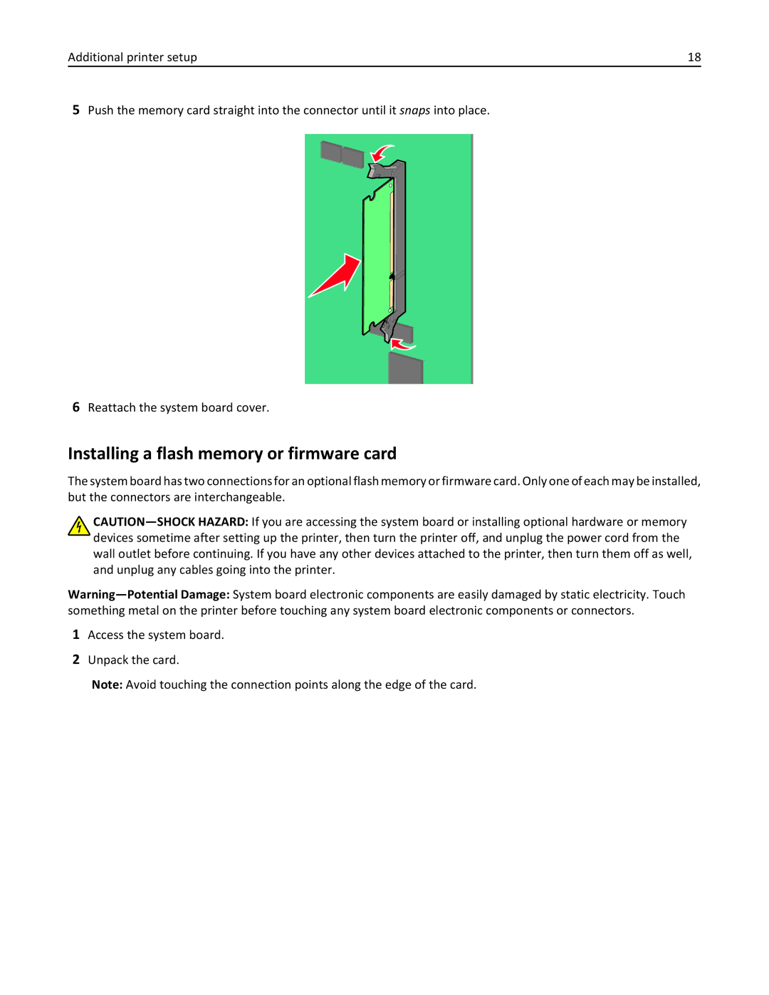 Lexmark C736, 25A0591 manual Installing a flash memory or firmware card 