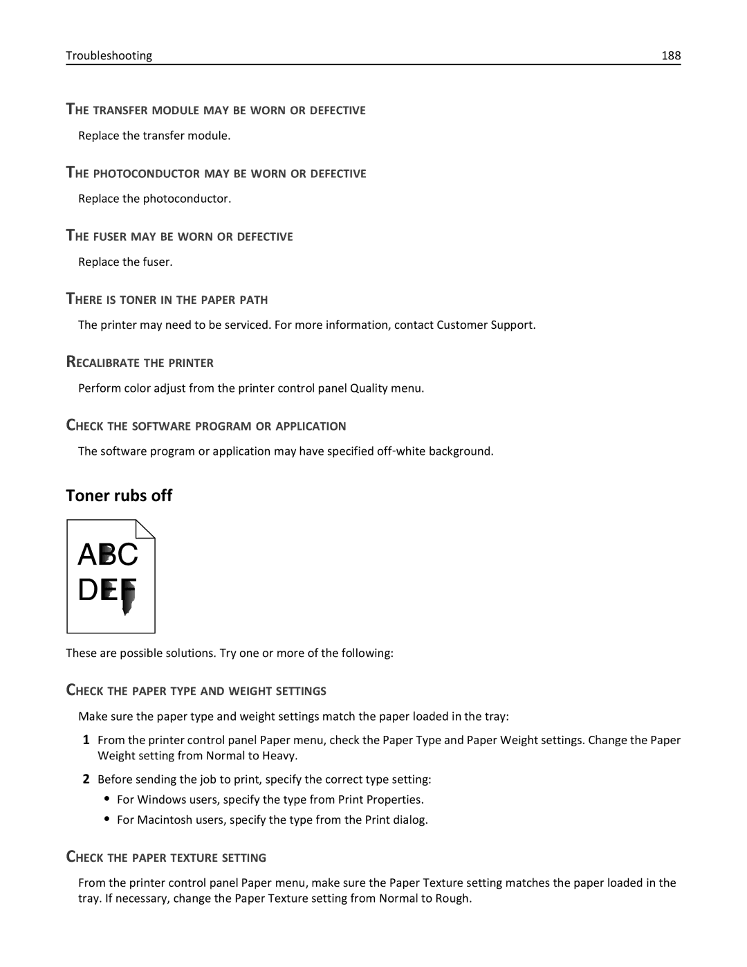 Lexmark C736, 25A0591 manual Toner rubs off 