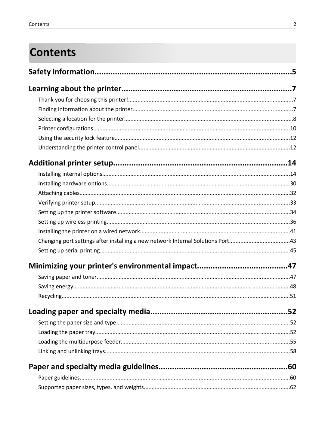 Lexmark C736, 25A0591 manual Contents 