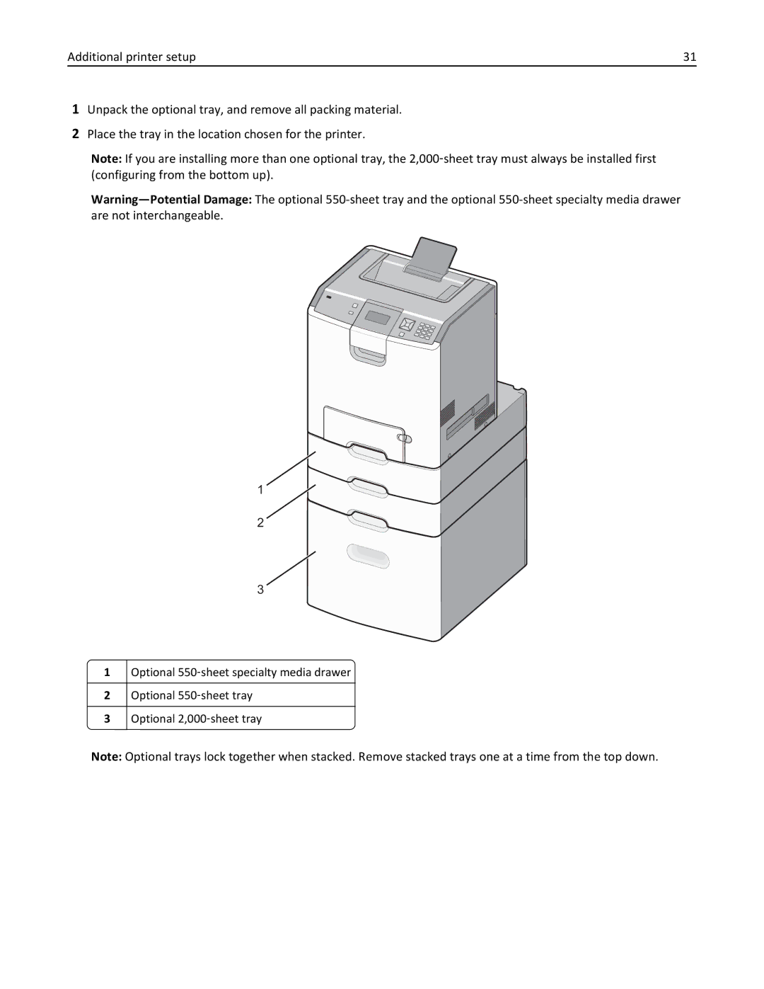 Lexmark 25A0591, C736 manual Optional 550 ‑sheet specialty media drawer 