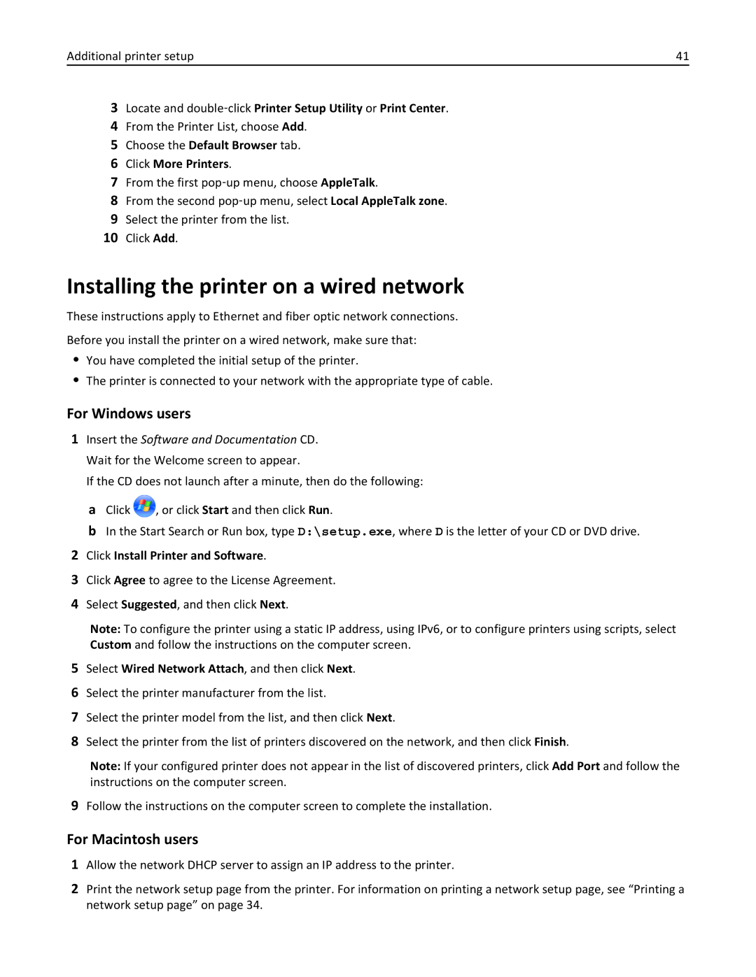 Lexmark 25A0591, C736 manual Installing the printer on a wired network, From the Printer List, choose Add 