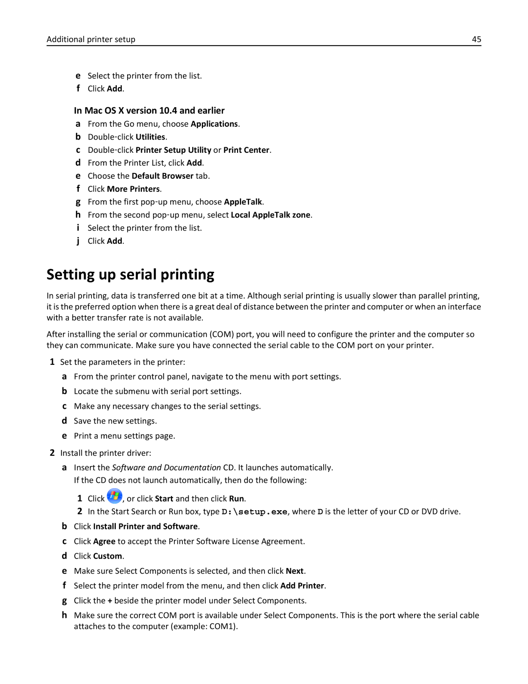 Lexmark 25A0591, C736 manual Setting up serial printing, From the Go menu, choose Applications Double‑click Utilities 