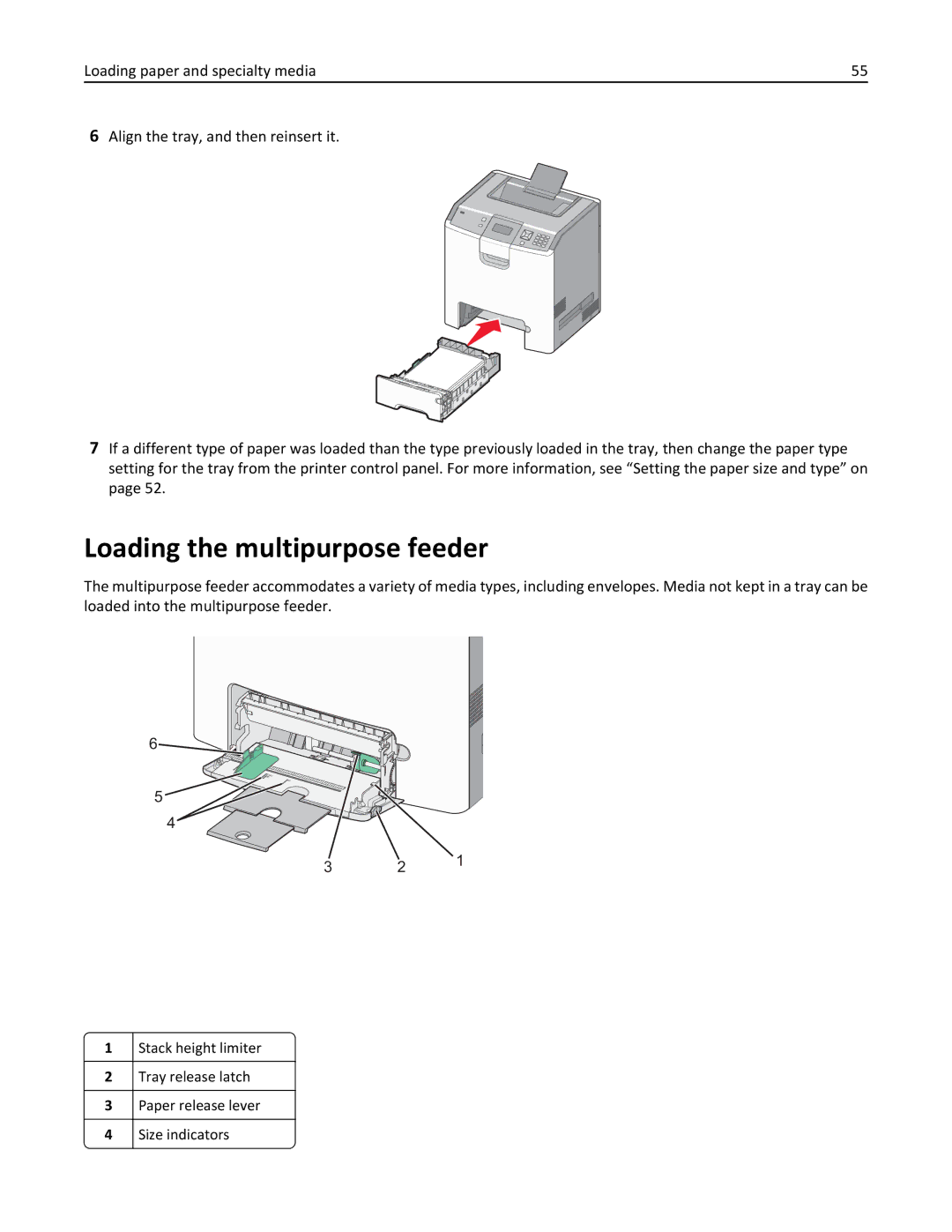 Lexmark 25A0591, C736 manual Loading the multipurpose feeder 