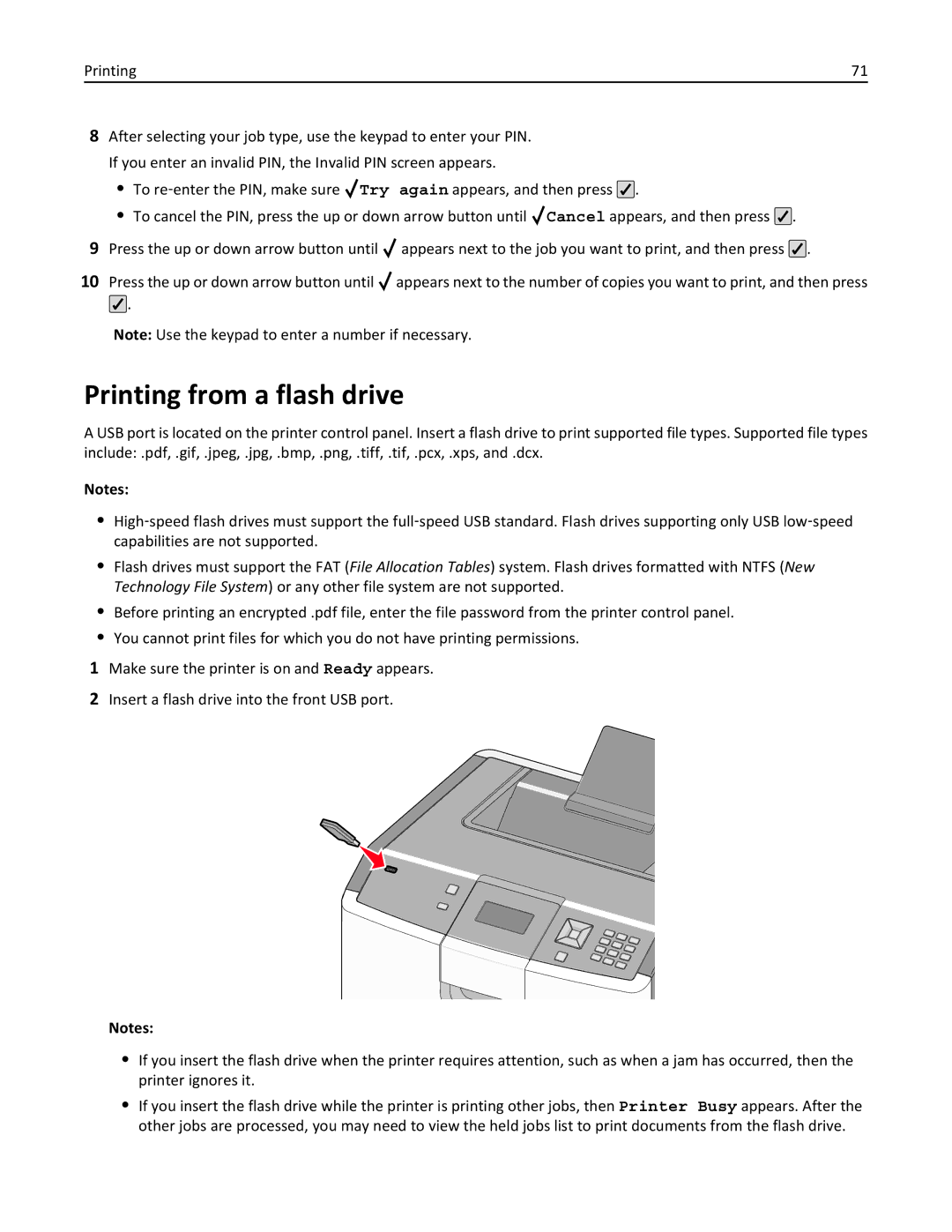 Lexmark 25A0591, C736 manual Printing from a flash drive 