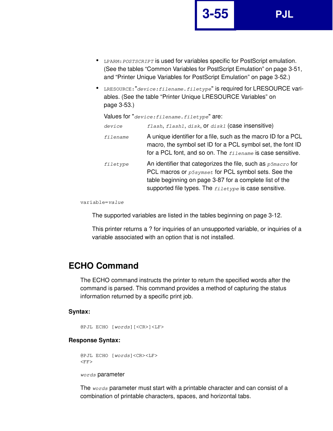 Lexmark C760, C762 manual Echo Command 