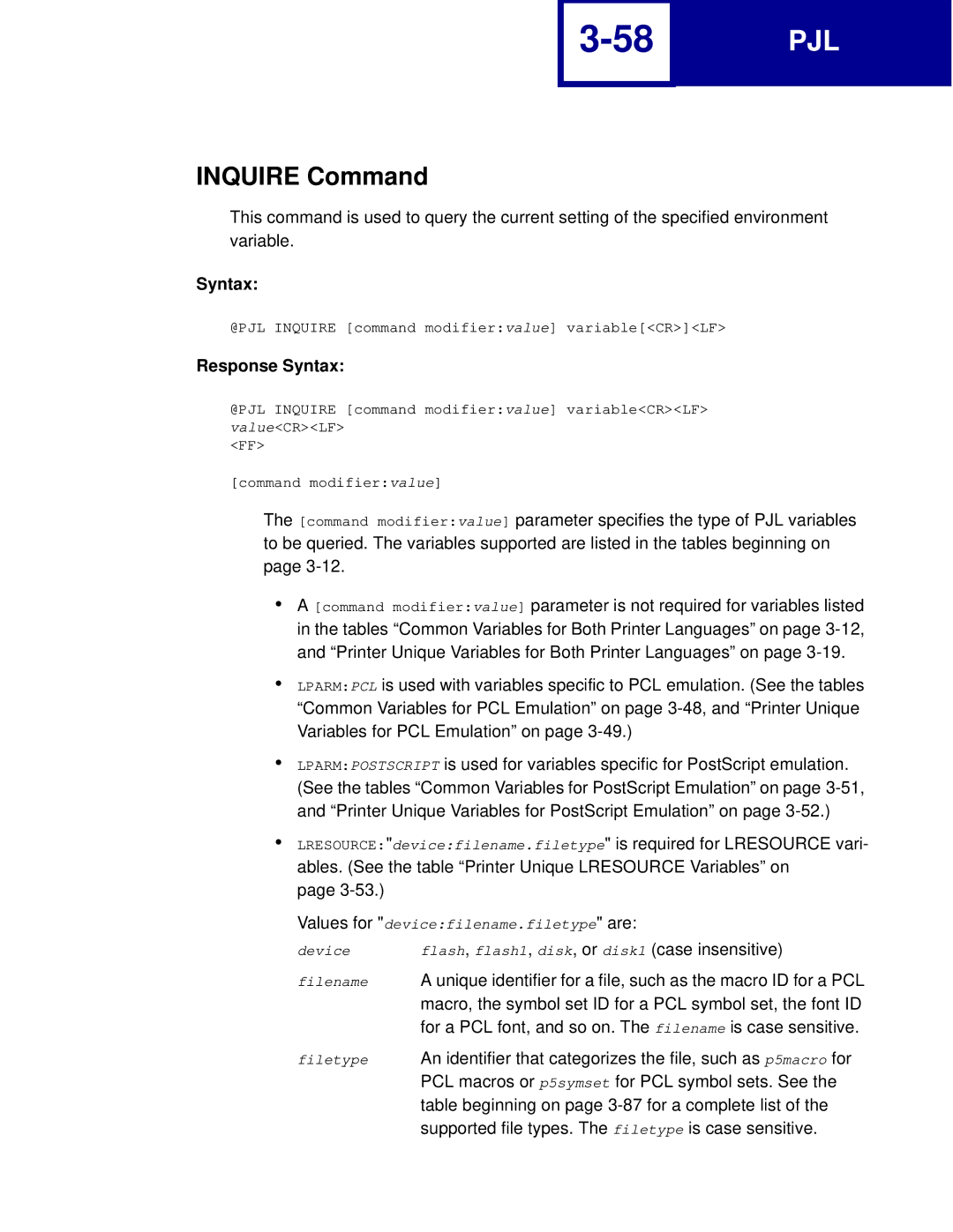 Lexmark C762, C760 manual Inquire Command 