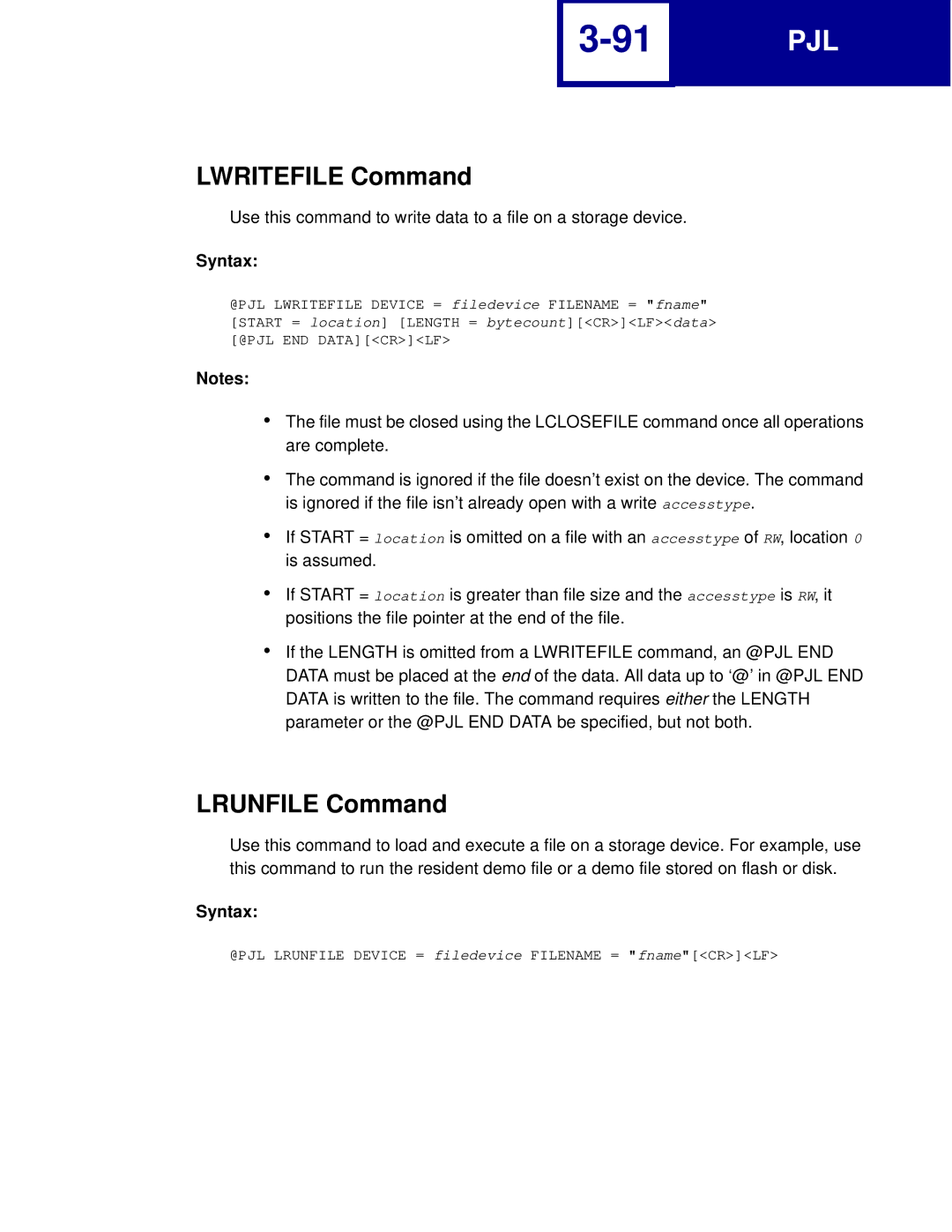 Lexmark C760, C762 manual Lwritefile Command, Lrunfile Command 