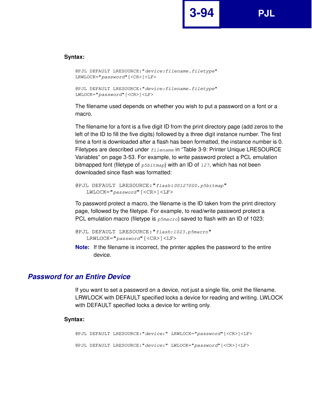 Lexmark C762, C760 manual Password for an Entire Device 