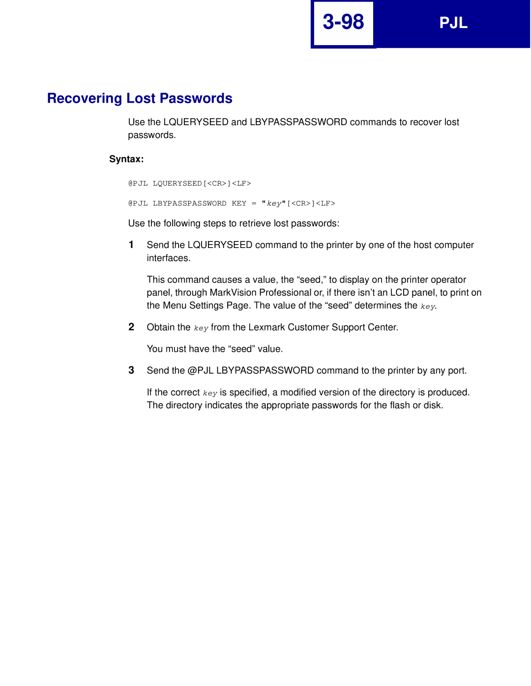 Lexmark C762, C760 manual Recovering Lost Passwords 