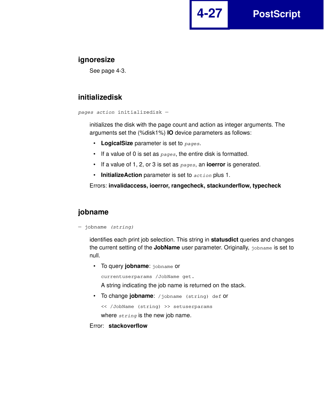 Lexmark C760, C762 manual Initializedisk, Jobname 