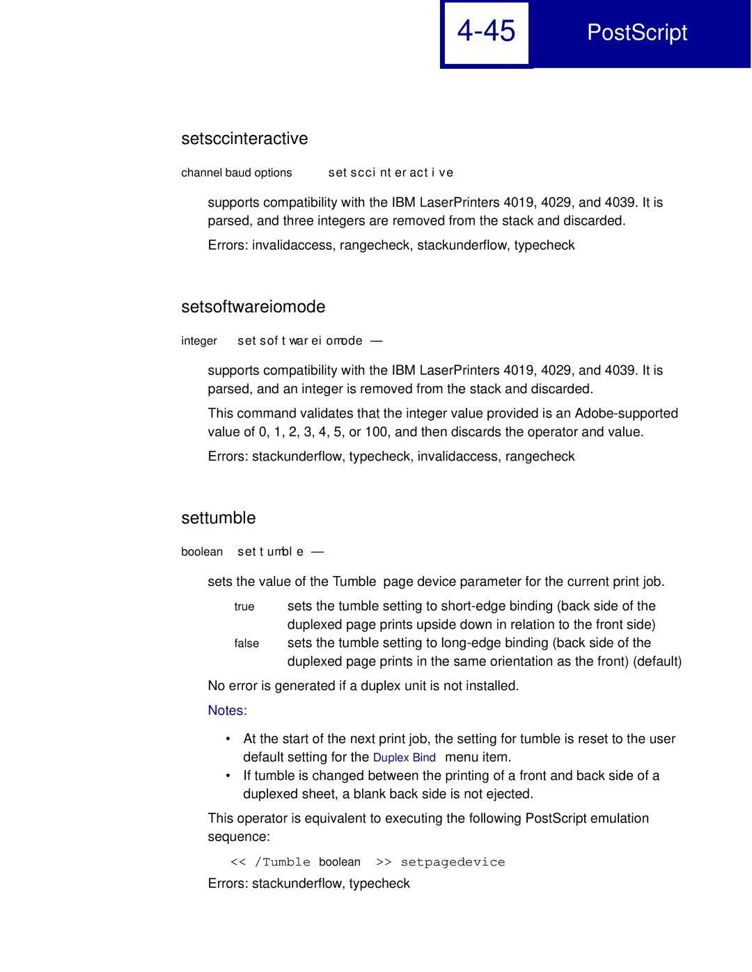 Lexmark C760 Setsccinteractive, Setsoftwareiomode, Settumble, Errors stackunderflow, typecheck, invalidaccess, rangecheck 