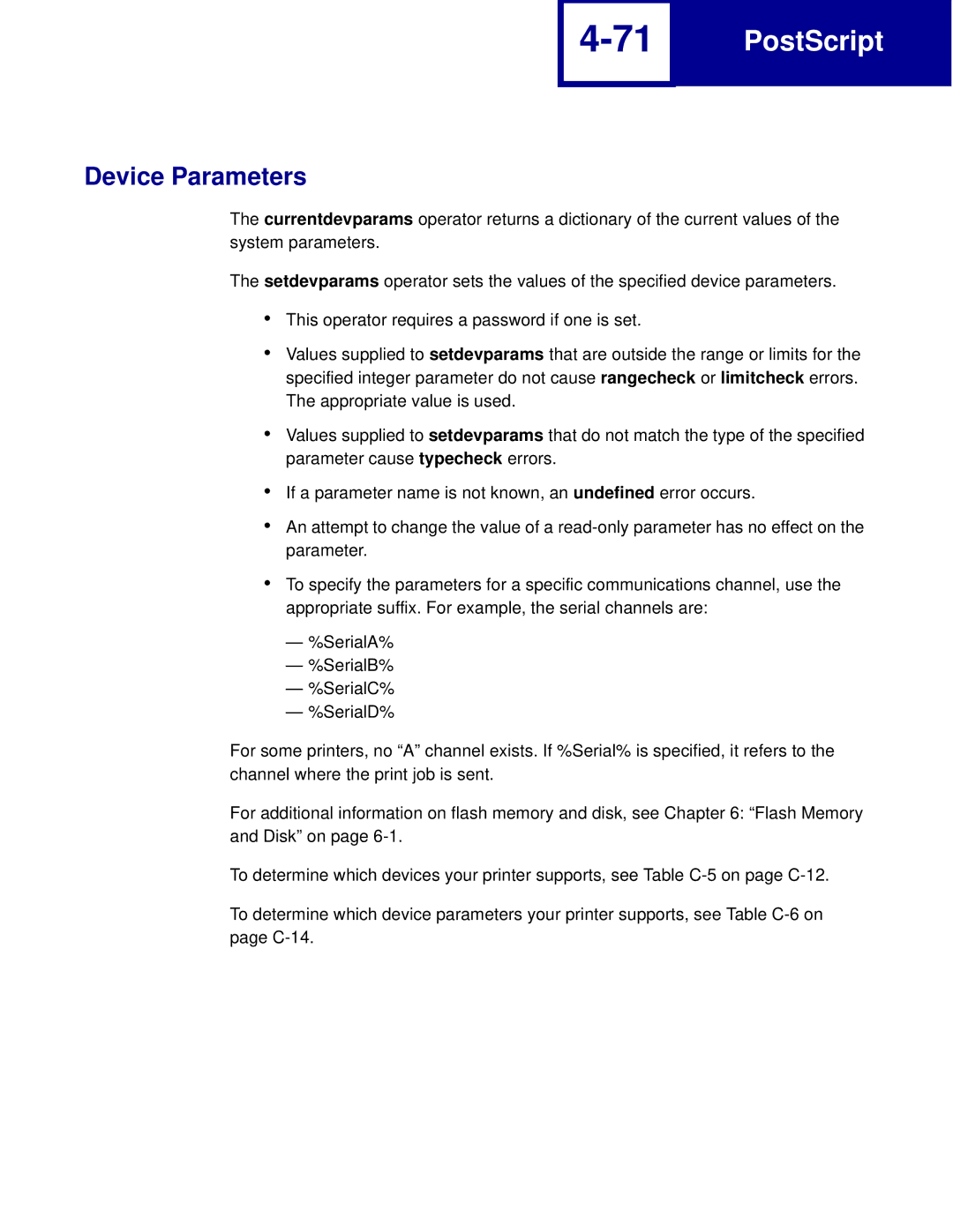 Lexmark C760, C762 manual Device Parameters 