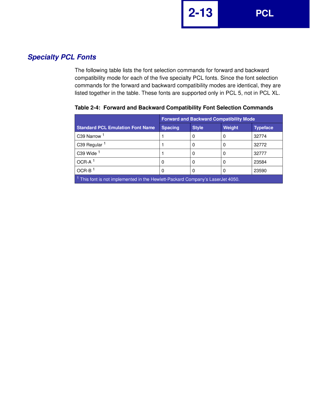 Lexmark C762, C760 manual Specialty PCL Fonts, Forward and Backward Compatibility Mode 