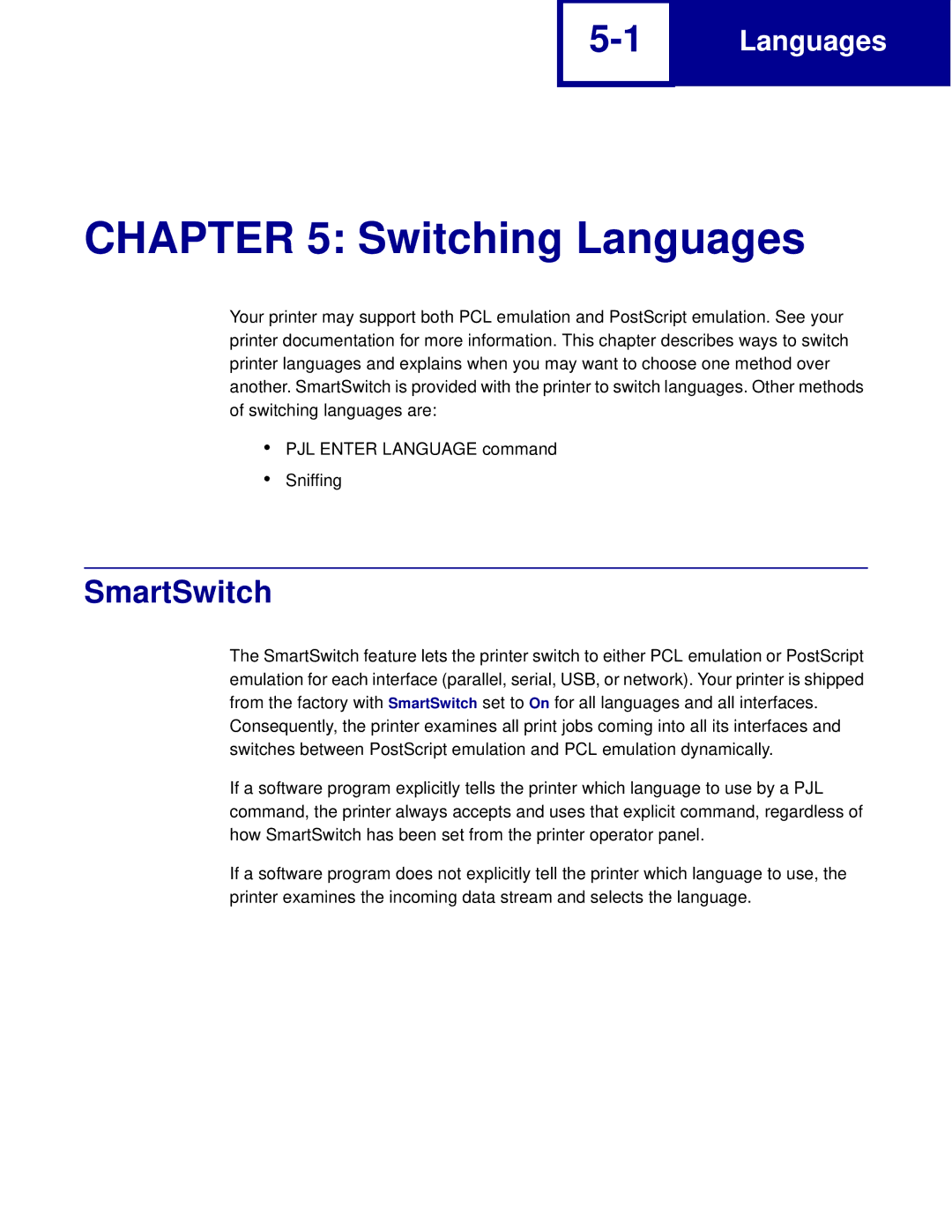 Lexmark C762, C760 manual Switching Languages, SmartSwitch 