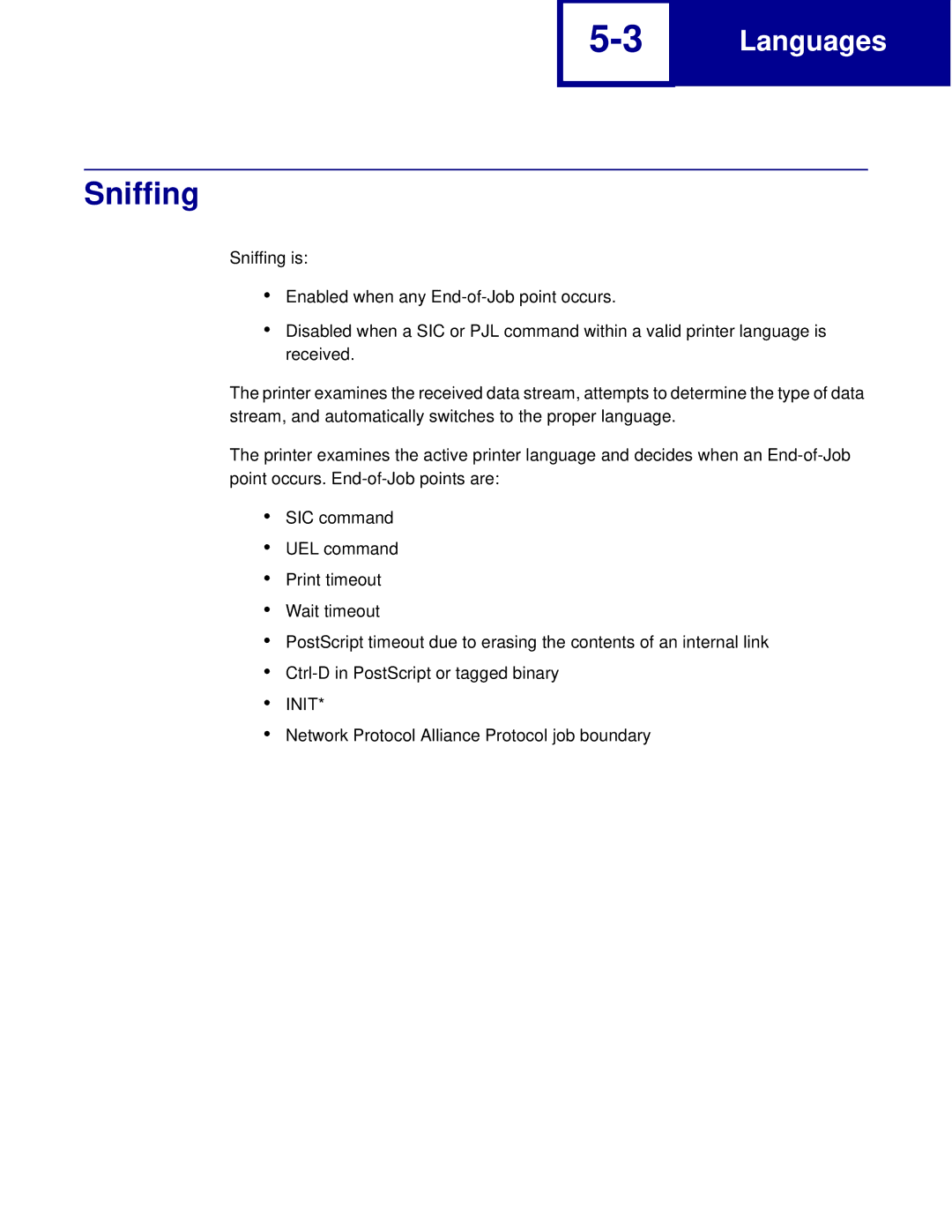 Lexmark C762, C760 manual Sniffing 