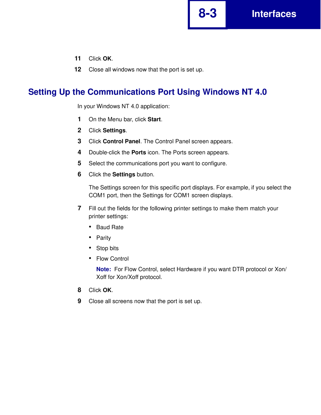 Lexmark C762, C760 manual Setting Up the Communications Port Using Windows NT 