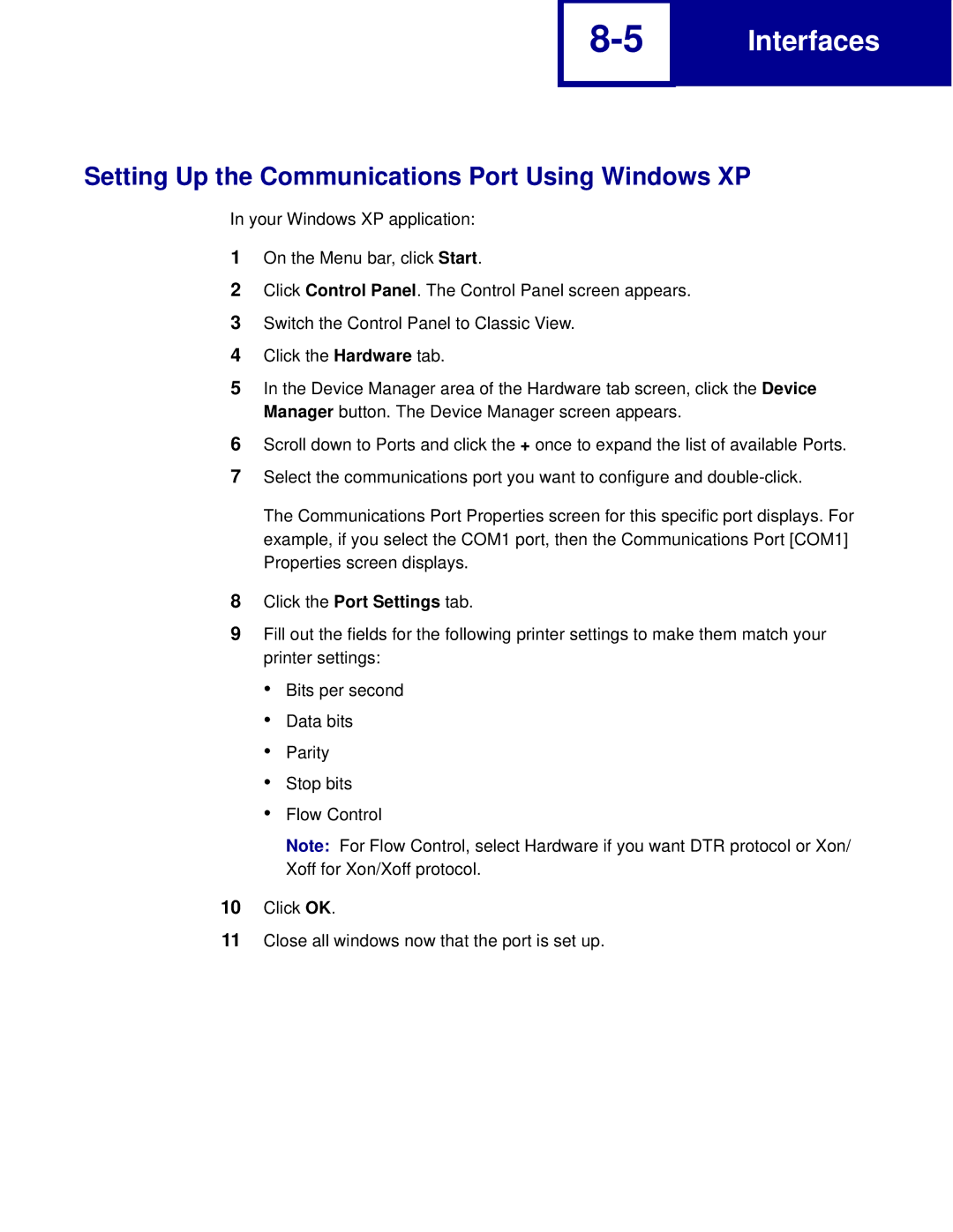 Lexmark C762, C760 manual Setting Up the Communications Port Using Windows XP 