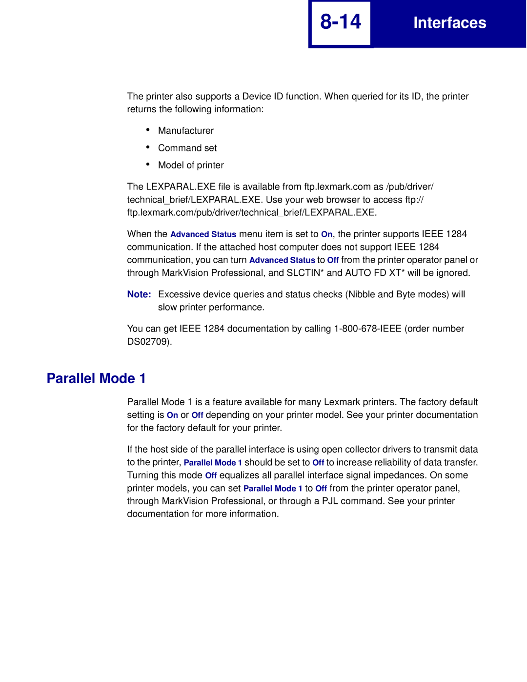 Lexmark C760, C762 manual Parallel Mode 