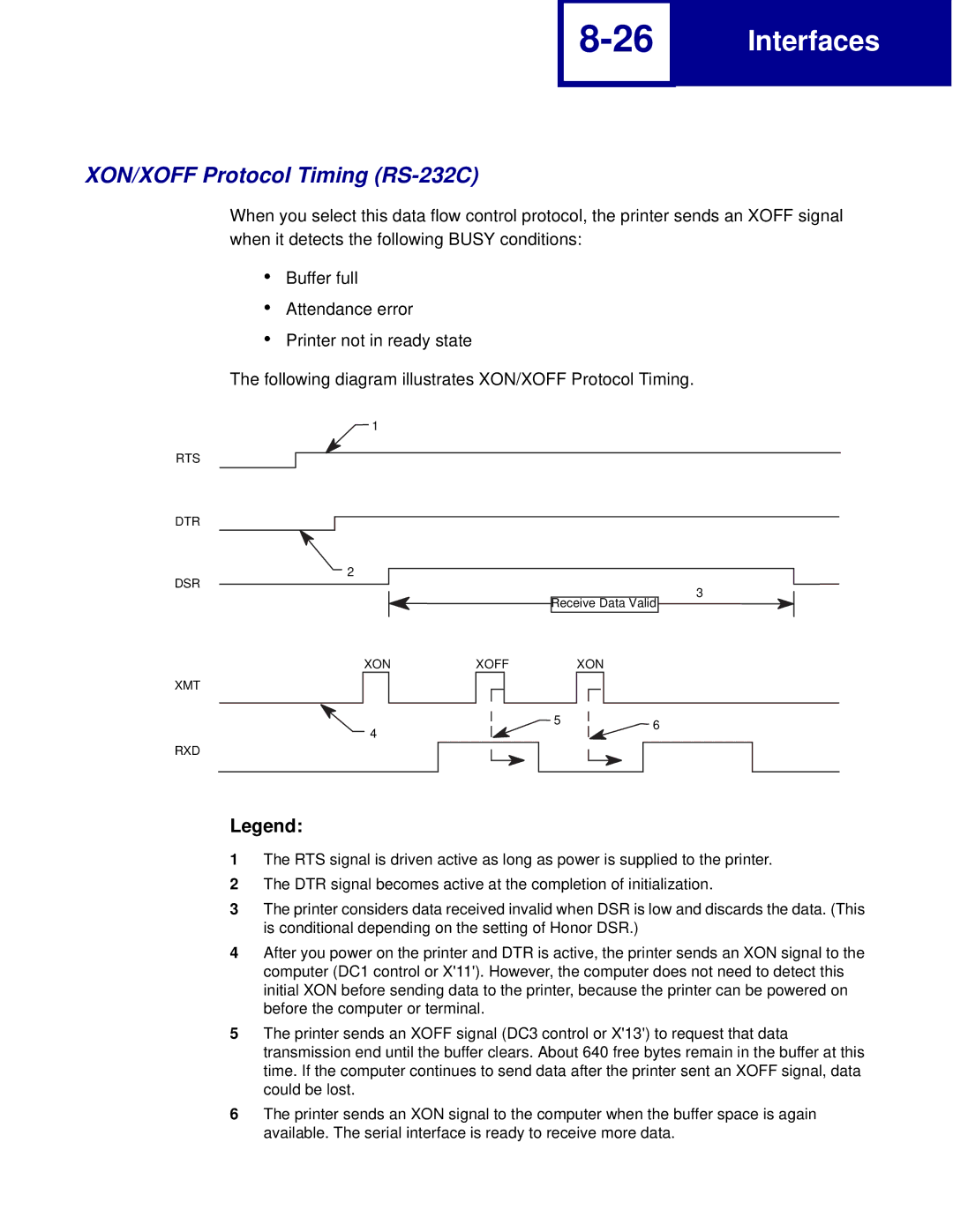 Lexmark C760, C762 manual XON/XOFF Protocol Timing RS-232C 