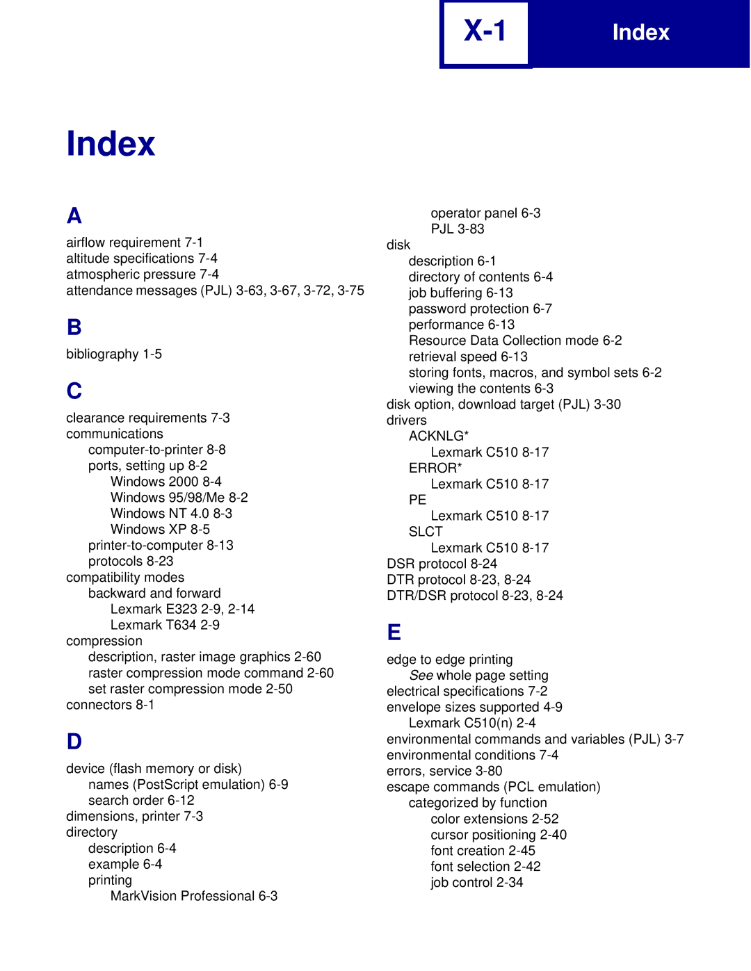 Lexmark C760, C762 manual Index 