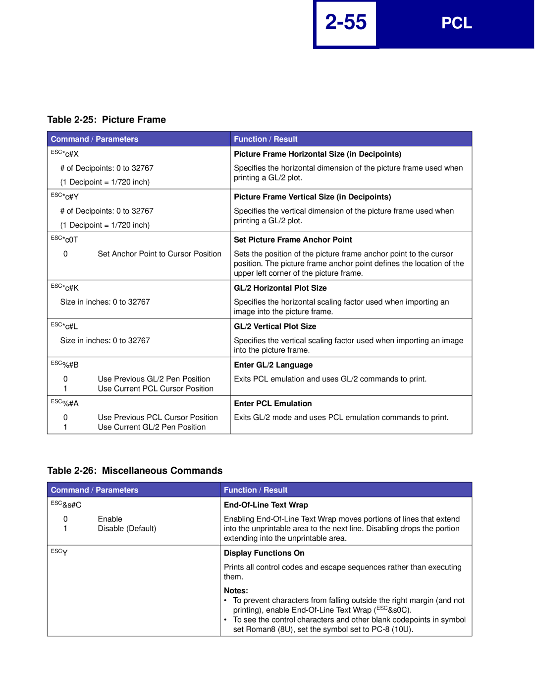 Lexmark C762, C760 manual Picture Frame, Miscellaneous Commands 