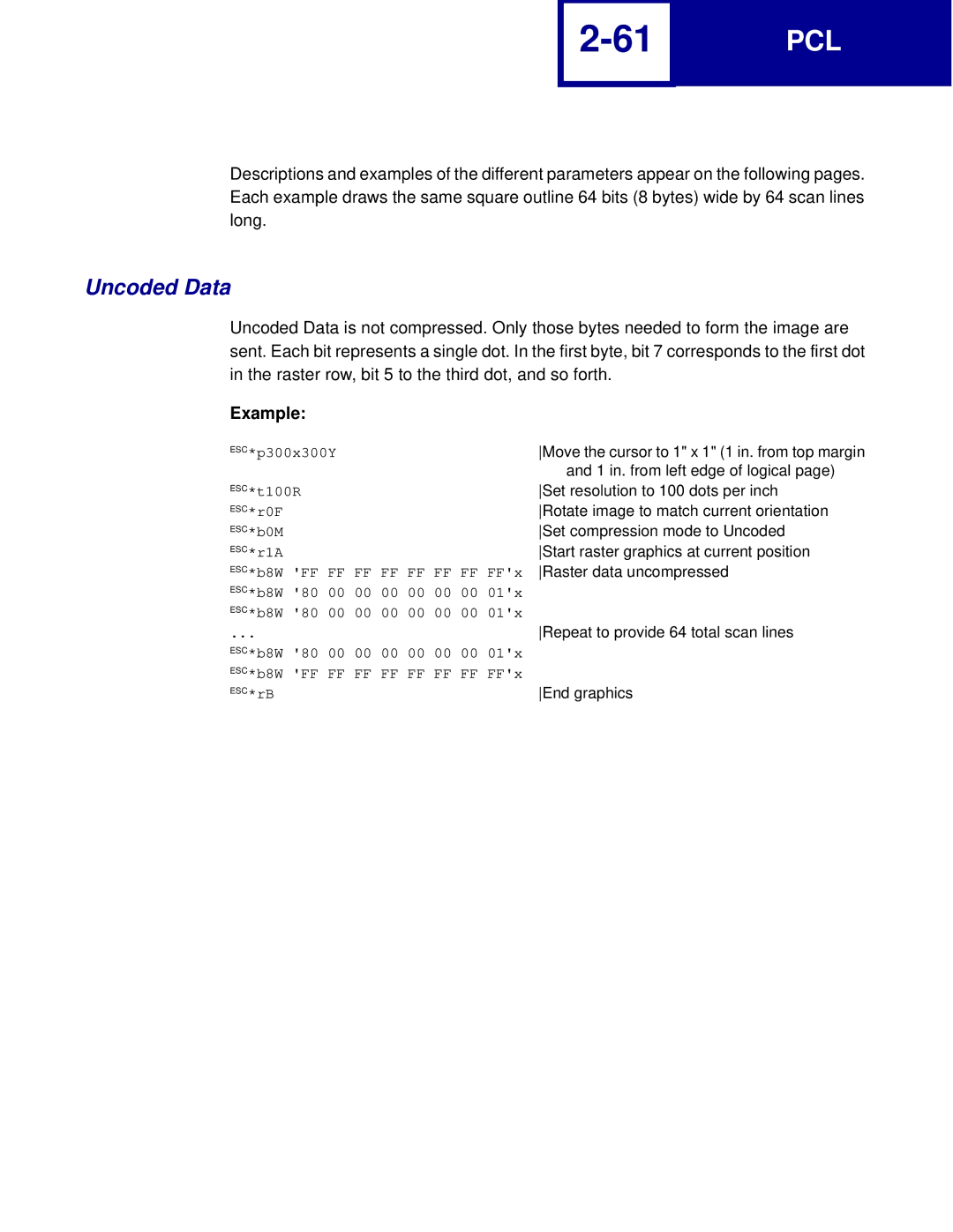 Lexmark C762, C760 manual Uncoded Data, Example 