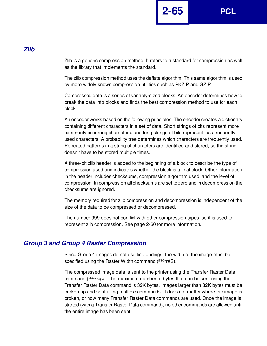 Lexmark C762, C760 manual Zlib, Group 3 and Group 4 Raster Compression 