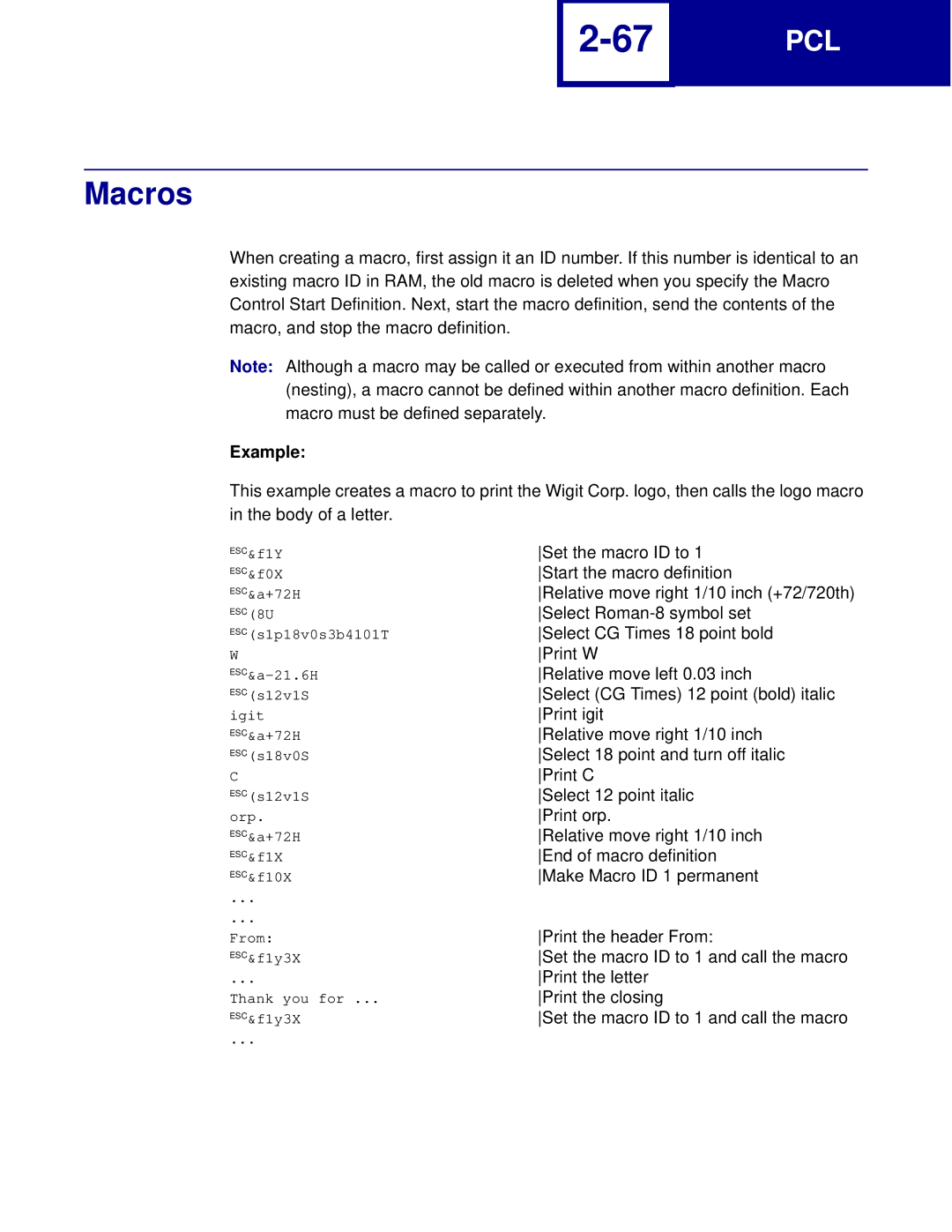 Lexmark C762, C760 manual Macros, Example 