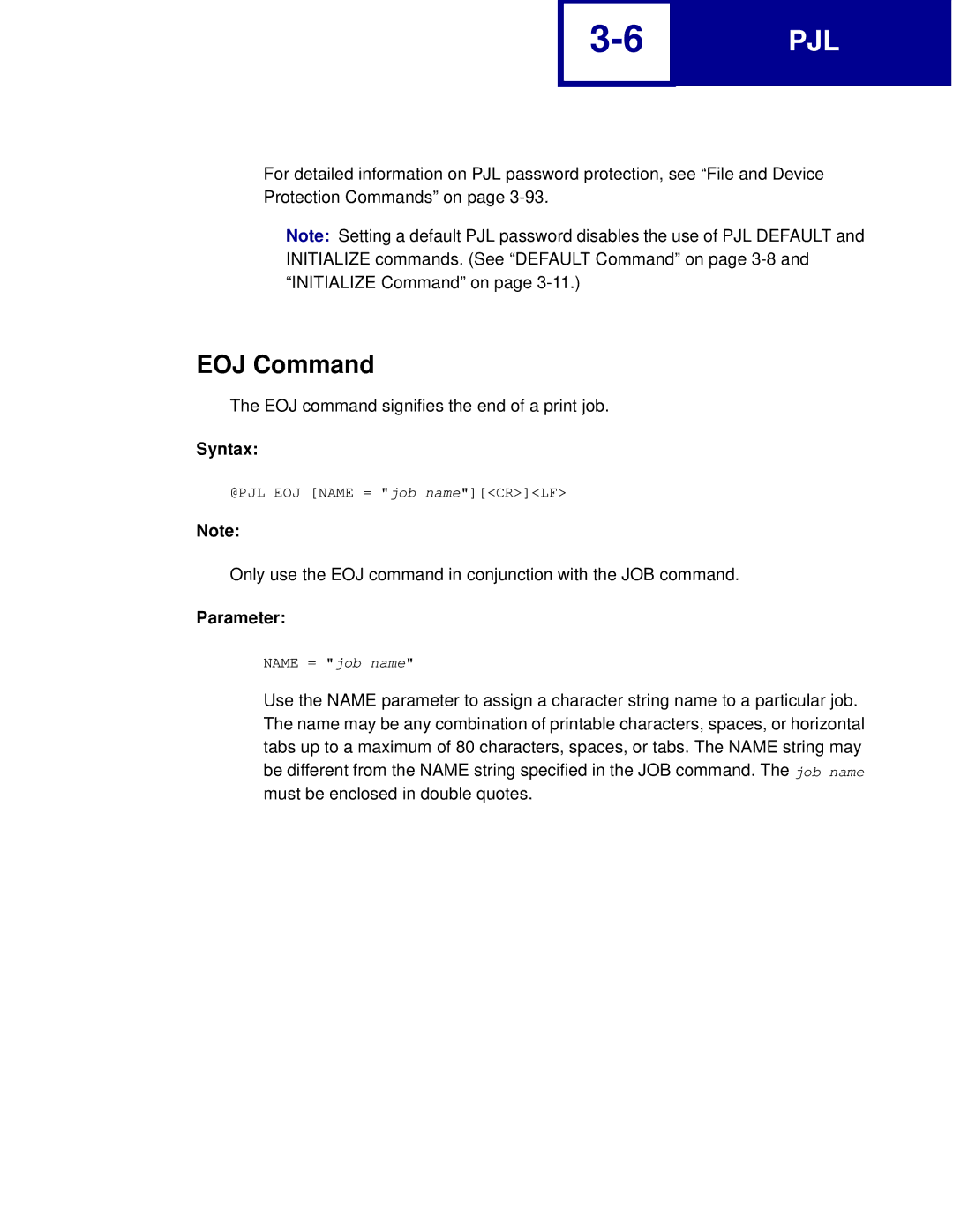 Lexmark C762, C760 manual EOJ Command, Parameter 