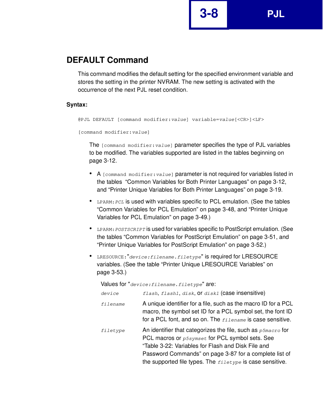 Lexmark C762, C760 manual Default Command 