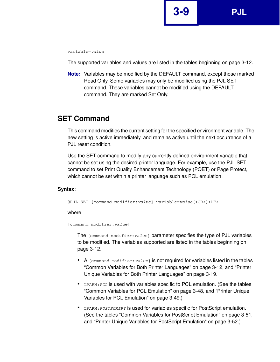 Lexmark C760, C762 manual SET Command 