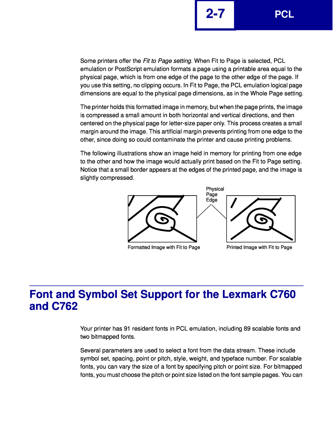 Lexmark manual Font and Symbol Set Support for the Lexmark C760 and C762, Edge, Formatted Image with Fit to Page 