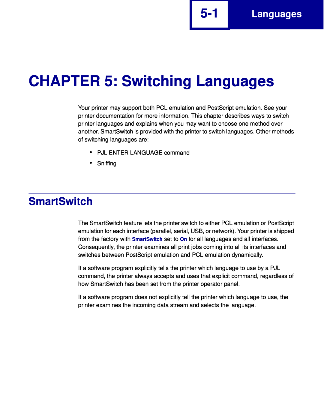 Lexmark C762, C760 manual Switching Languages, SmartSwitch 