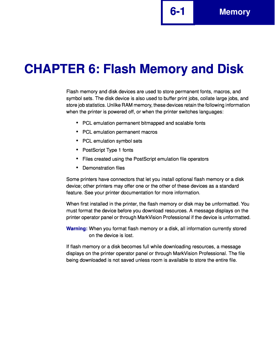 Lexmark C760, C762 manual Flash Memory and Disk 