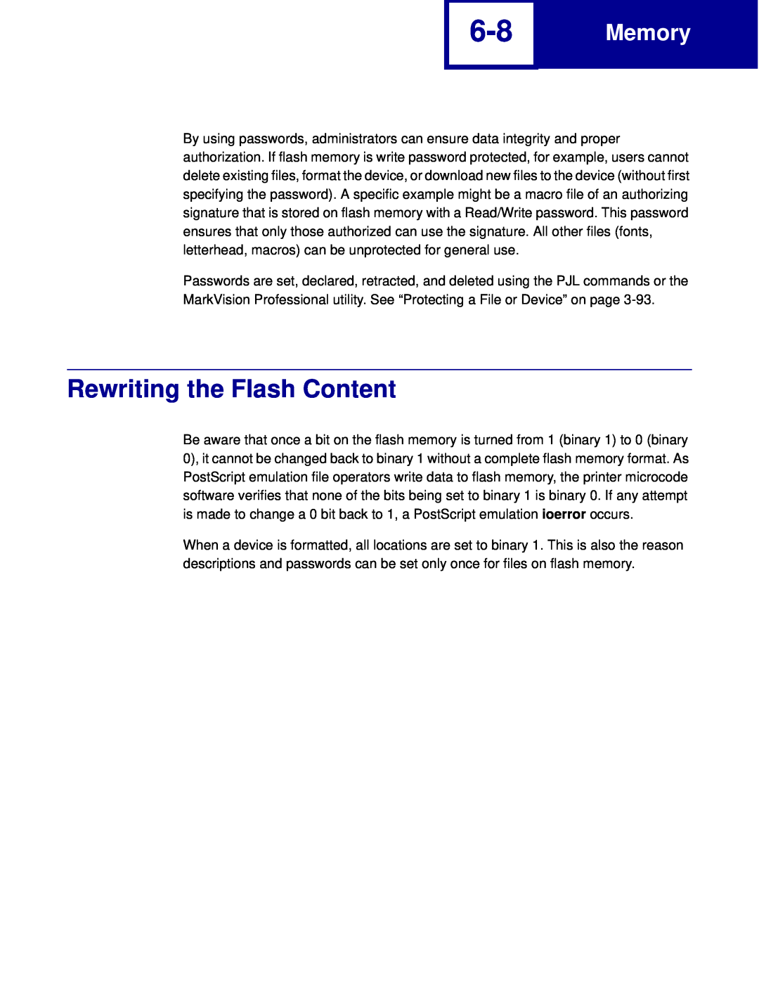 Lexmark C762, C760 manual Rewriting the Flash Content, Memory 