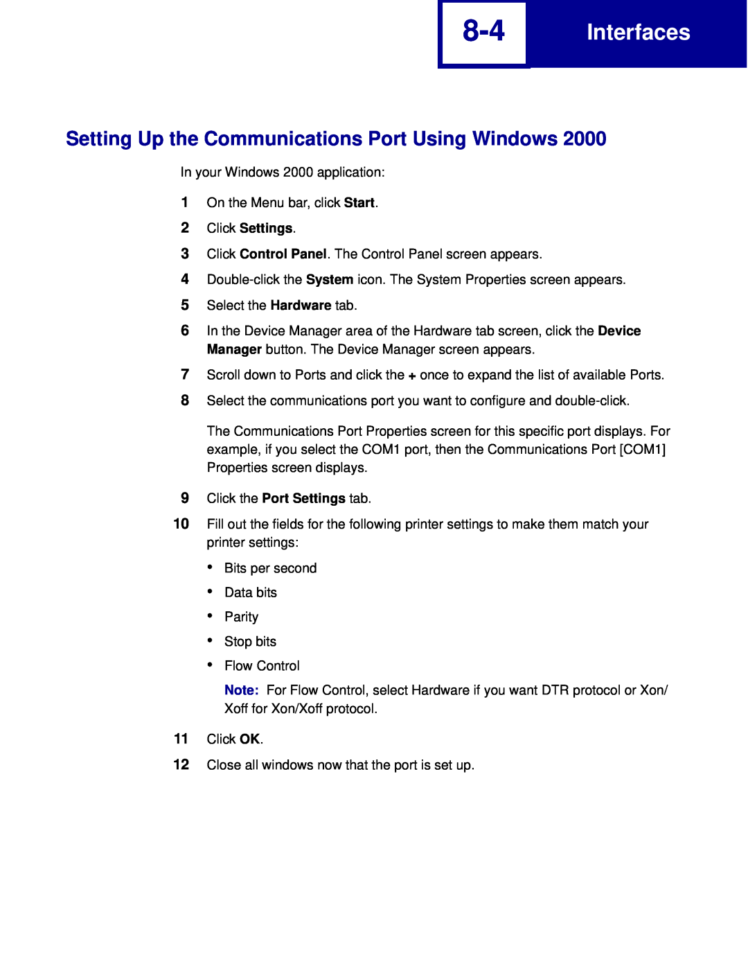 Lexmark C760, C762 manual Setting Up the Communications Port Using Windows, Interfaces, Click Settings 