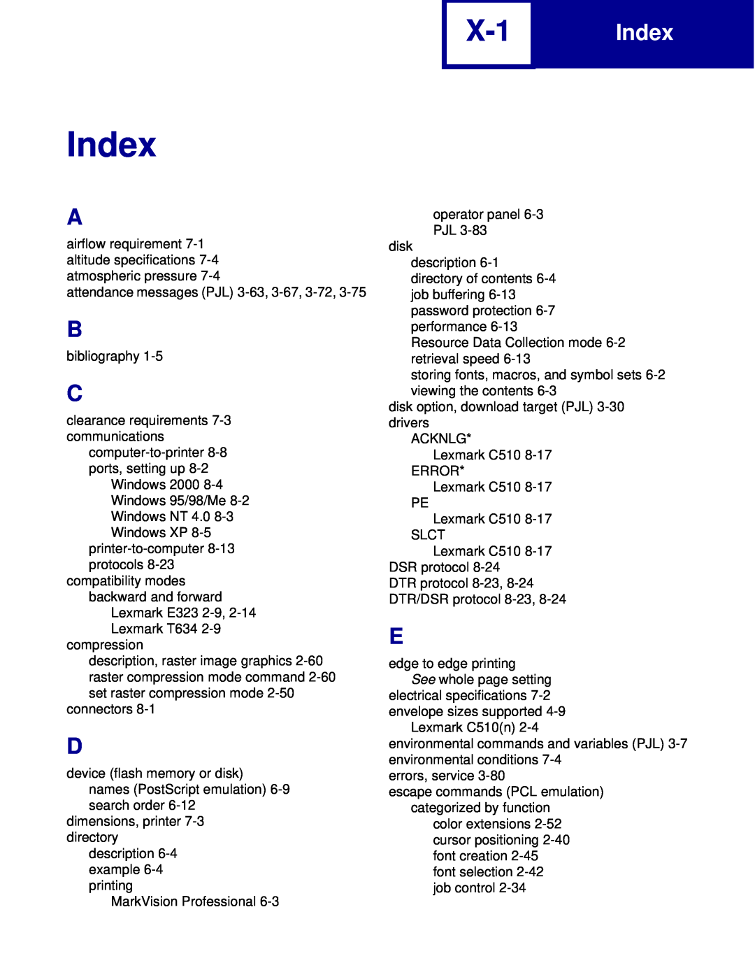 Lexmark C760, C762 manual Index 