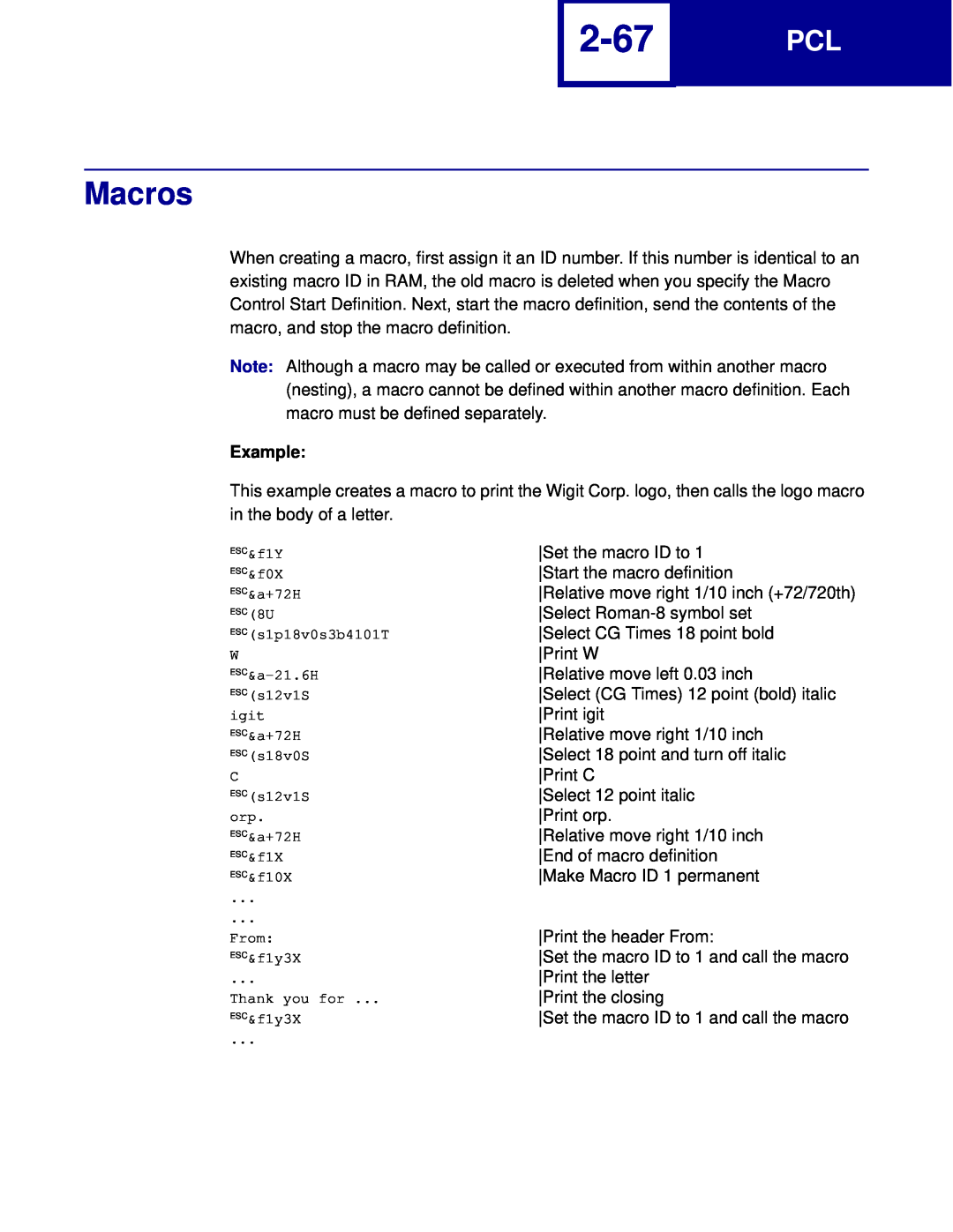 Lexmark C762, C760 manual 2-67, Macros, Example, ESC 8U 