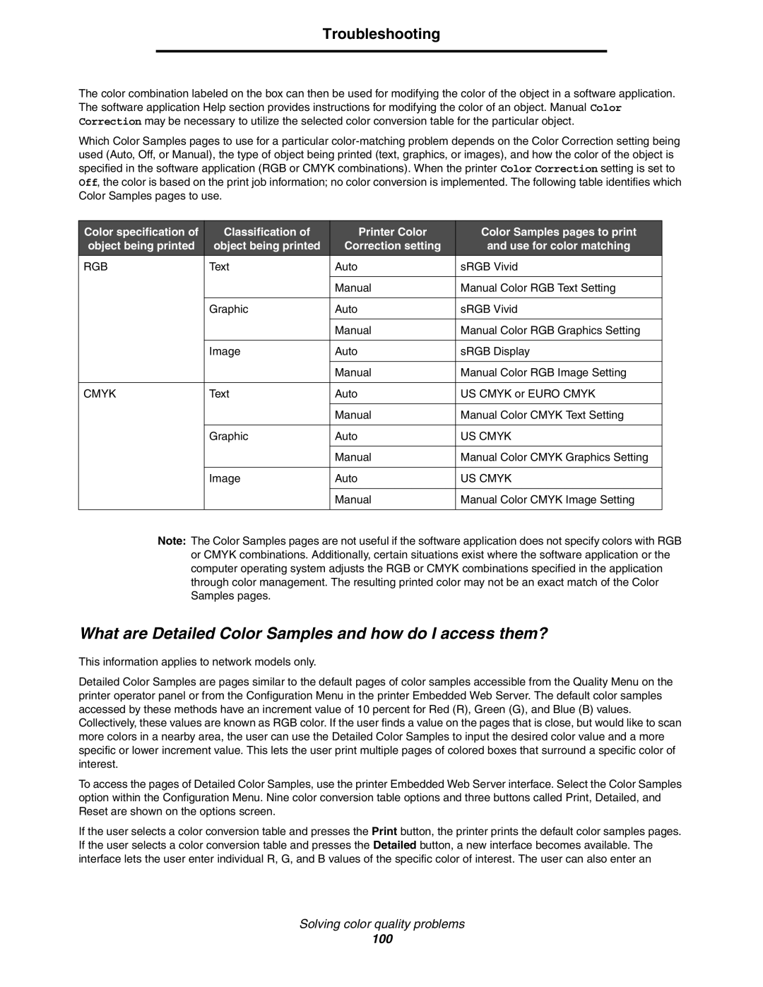 Lexmark C770, C772 manual What are Detailed Color Samples and how do I access them?, Rgb 