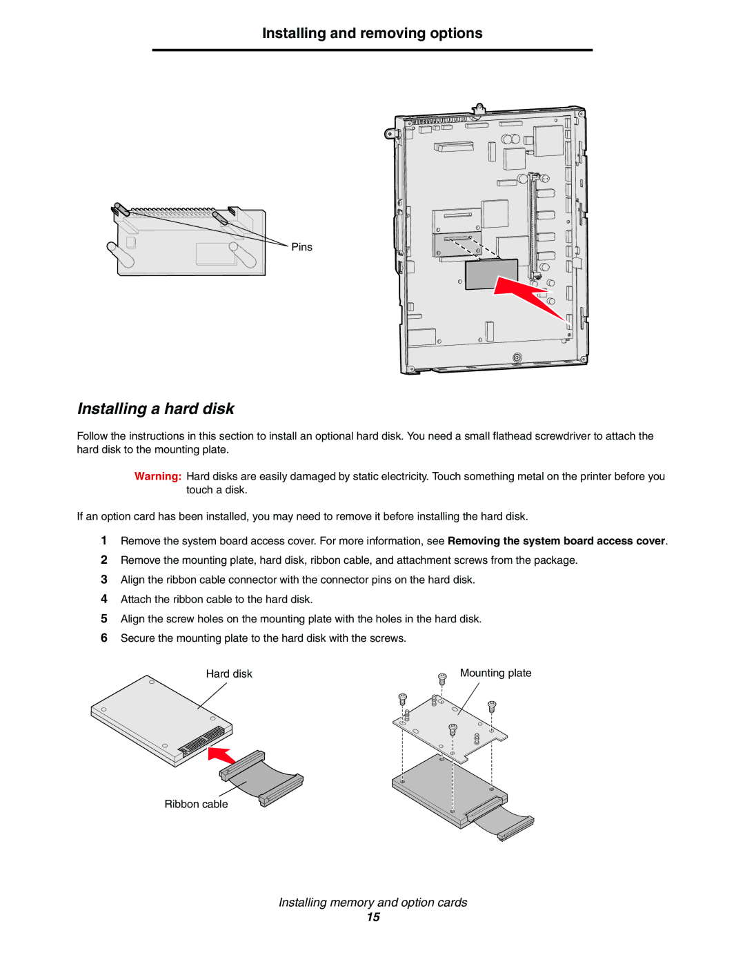 Lexmark C772, C770 manual Installing a hard disk 