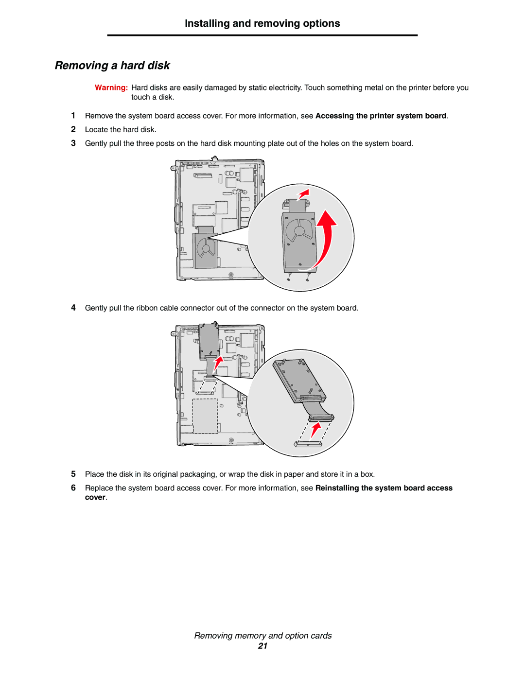 Lexmark C772, C770 manual Removing a hard disk 