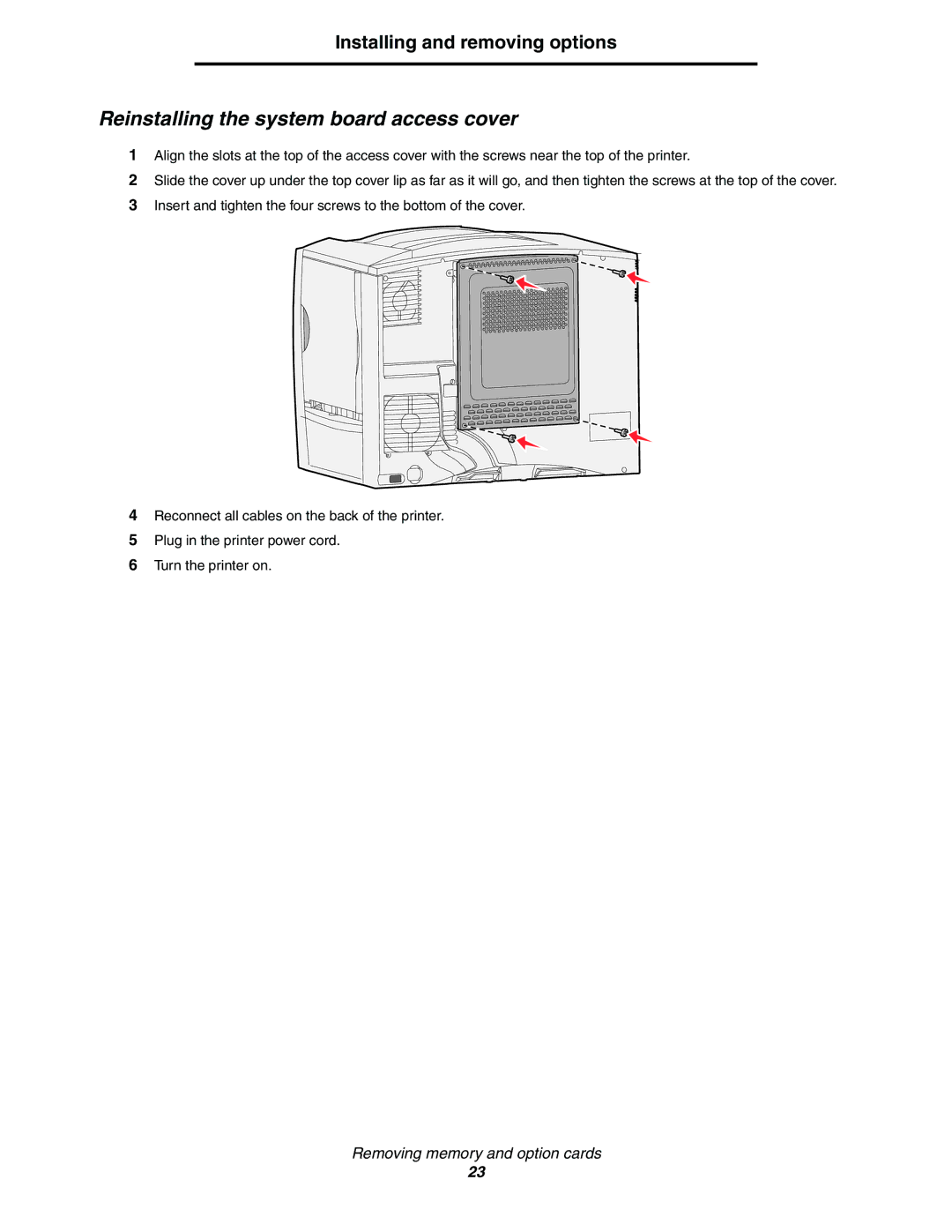 Lexmark C772, C770 manual Reinstalling the system board access cover 