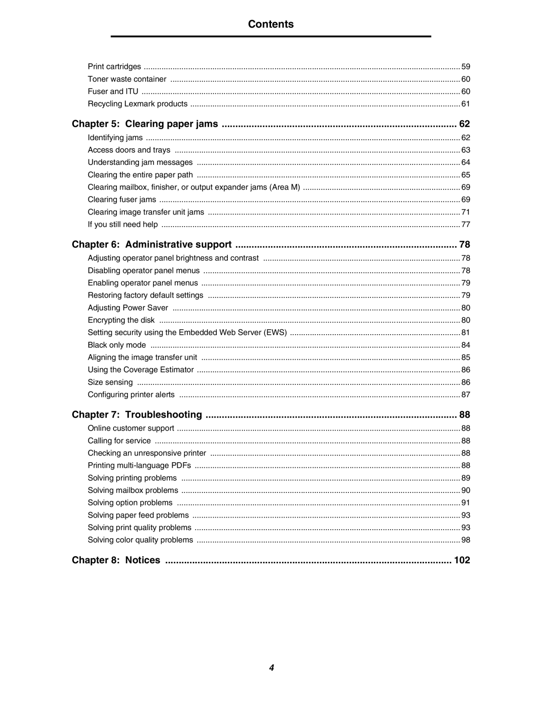 Lexmark C770, C772 manual Contents 