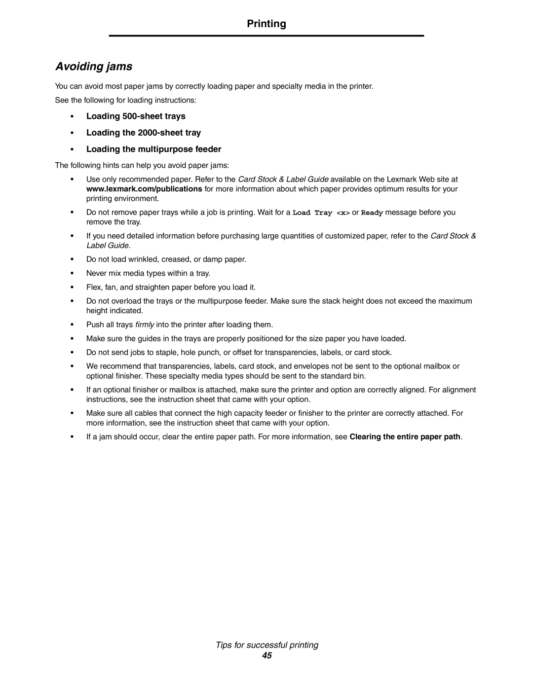 Lexmark C772, C770 manual Avoiding jams 