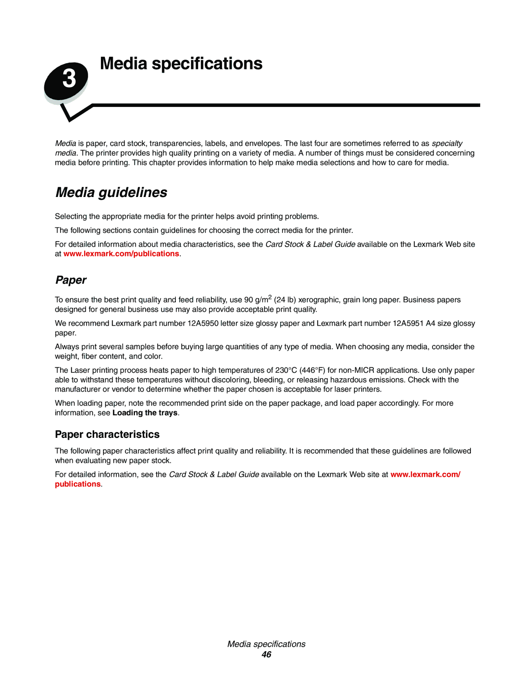 Lexmark C770, C772 manual Media guidelines, Paper characteristics 