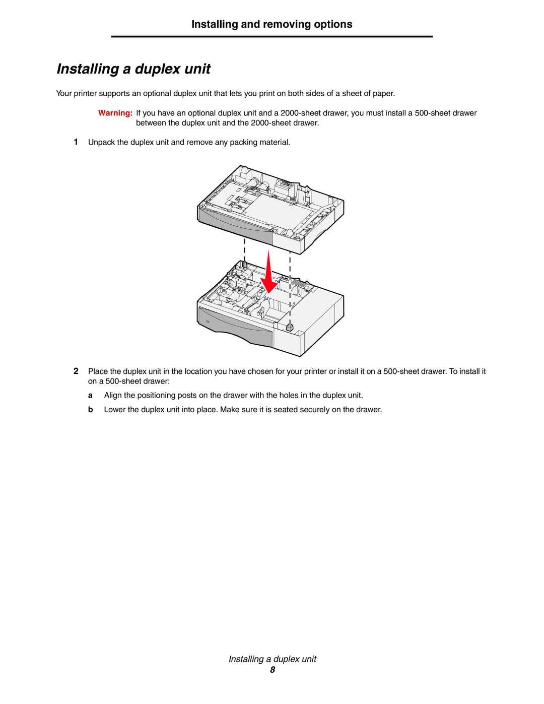 Lexmark C770, C772 manual Installing a duplex unit 