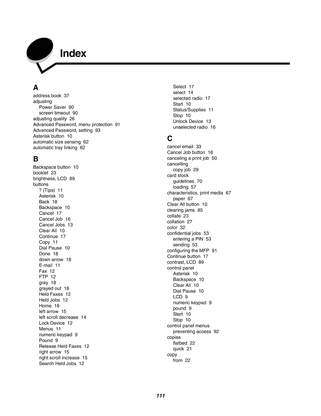 Lexmark C77x manual Index 