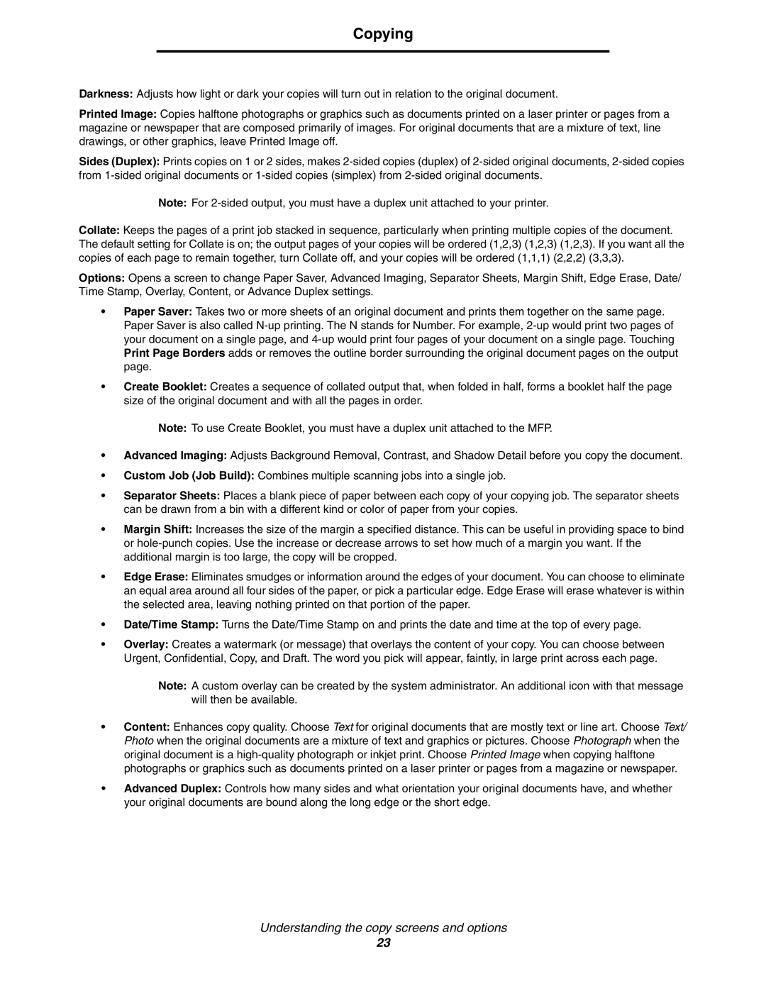 Lexmark C77x manual Understanding the copy screens and options 