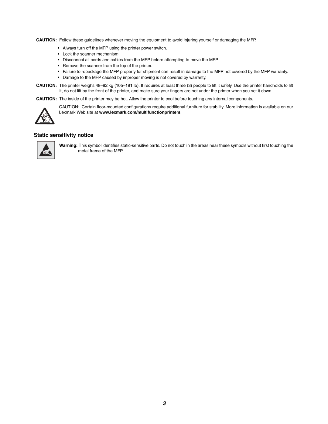 Lexmark C77x manual Static sensitivity notice 