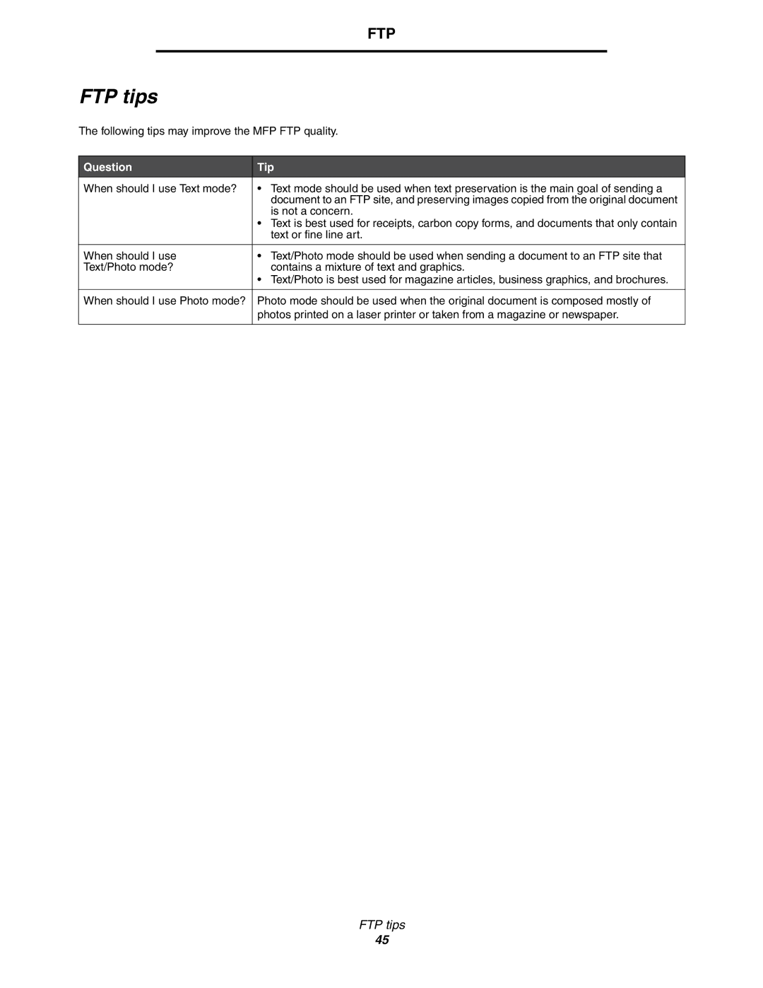 Lexmark C77x manual FTP tips, Question Tip 